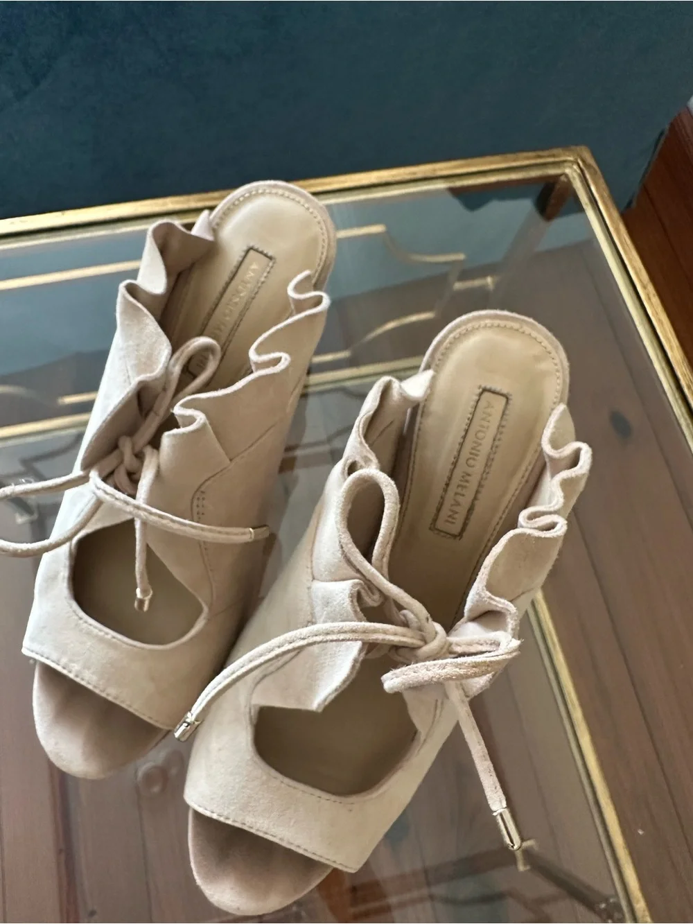 Antonio Milani Women’s Suede Lace-Up Heels in Beige